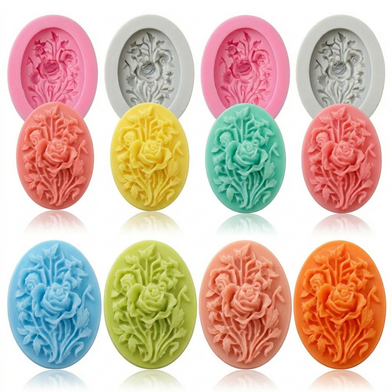 Soap Making Bar - 4 Silicone mold with flower shape，Easy-to-demold
